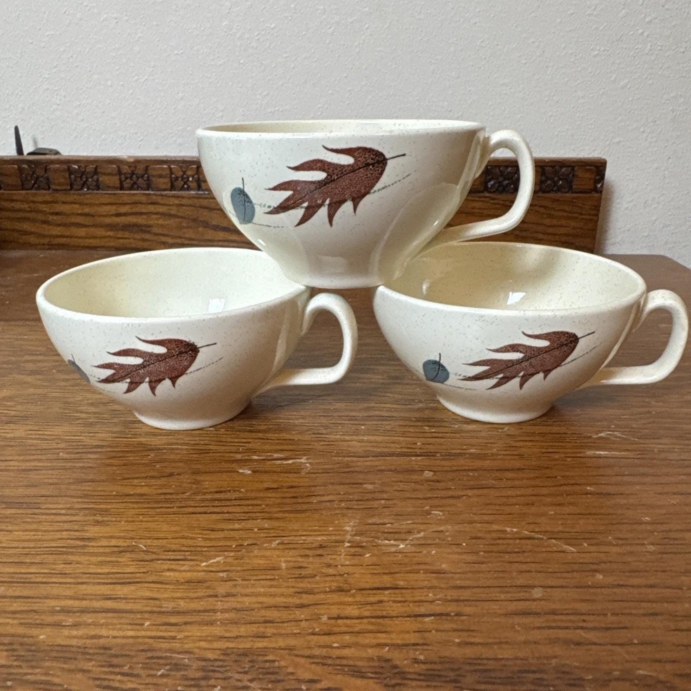 Franciscan Autumn Leaves Tea Cups Set of 3 Mid Century Atomic Speckled